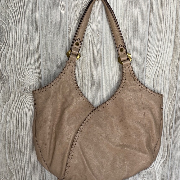 orYANY Taupe Leather Hobo Bag with Gold Details and whipstitching - Picture 6 of 13